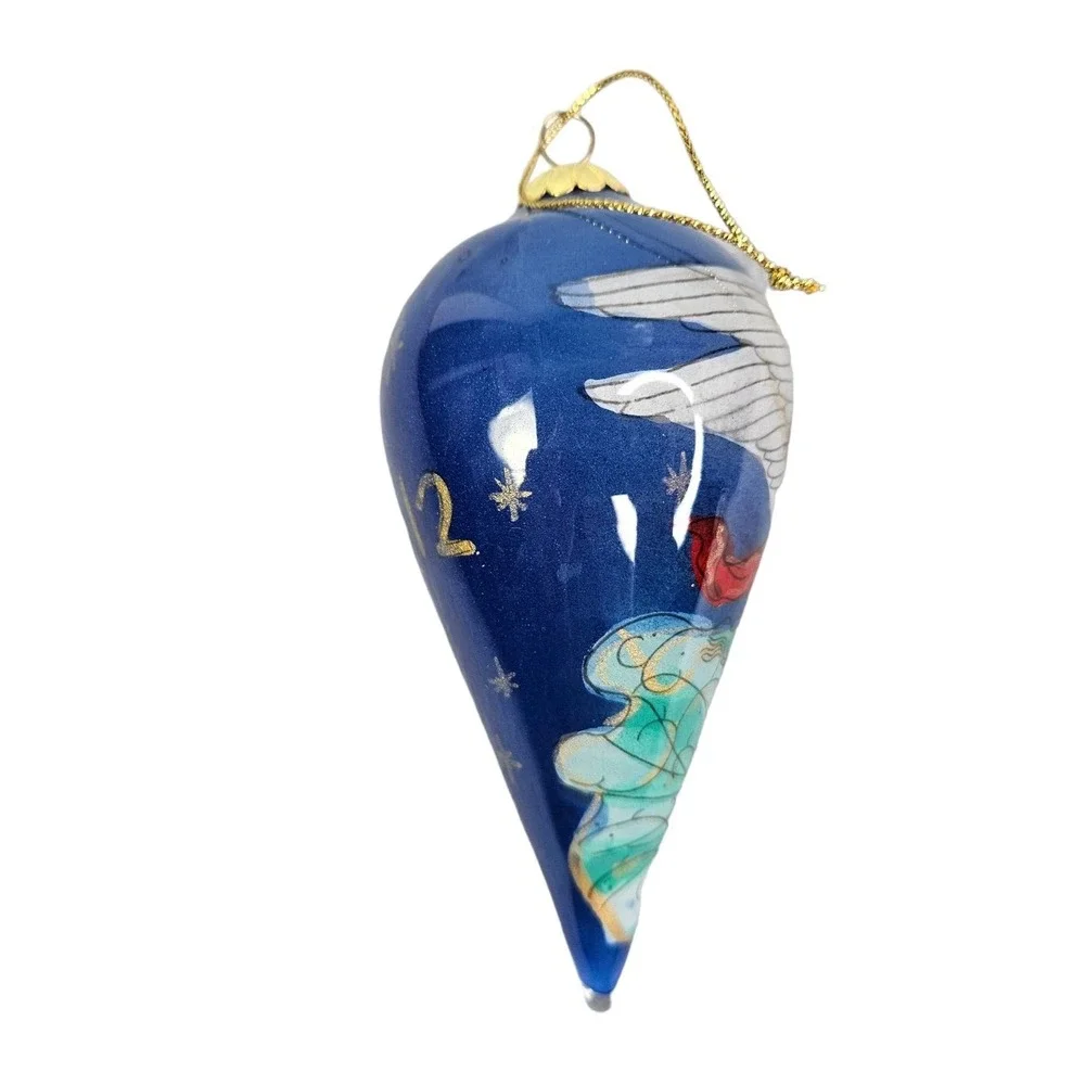 Pier 1 Li Bien Angel Ornament Inside Painted Tear Drop Shape Christmas Glass Box